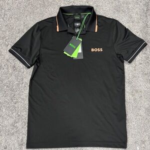 Boss Men's Polo Shirt in Black with Orange Accents